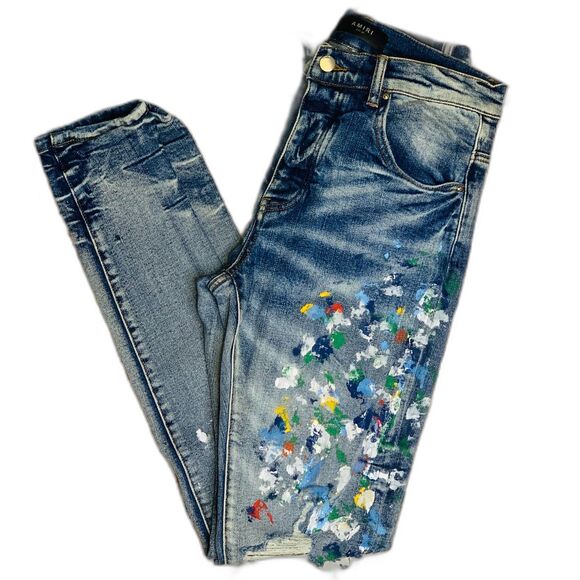 Amiri Mens Skinny‎ Jeans Distressed Paint Scatter 30x32 - Picture 2 of 15